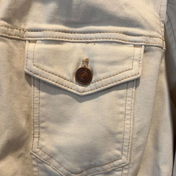 Chico's Jacket Women's Vanity 1 US 8 Medium White Ivory Puffy 3/4 Sleeve Denim - Picture 2 of 10